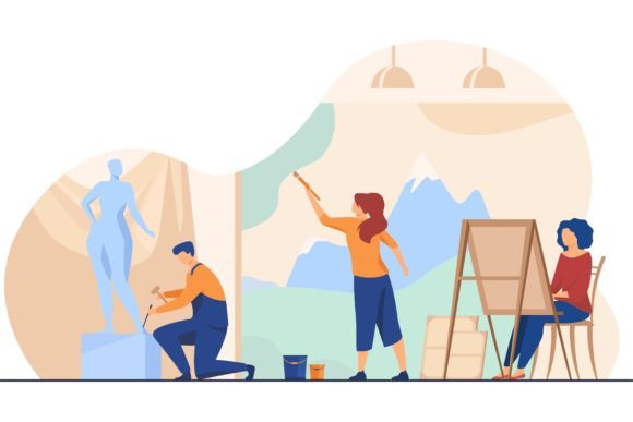 Download Artists Creating Artworks Flat Vector Il - Vector Collection
