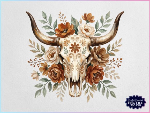 Download Western Boho Floral Cow Skull PNG - Floral Collection
