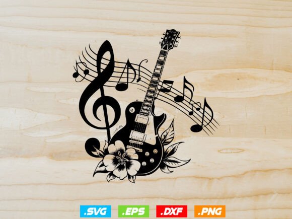 Download Floral Guitar Svg, Music Notes Svg - Floral Collection