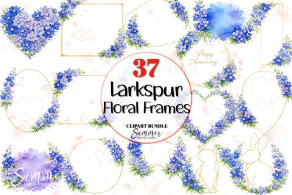 Download Larkspur Floral Frames Clipart Bundle - Floral Collection